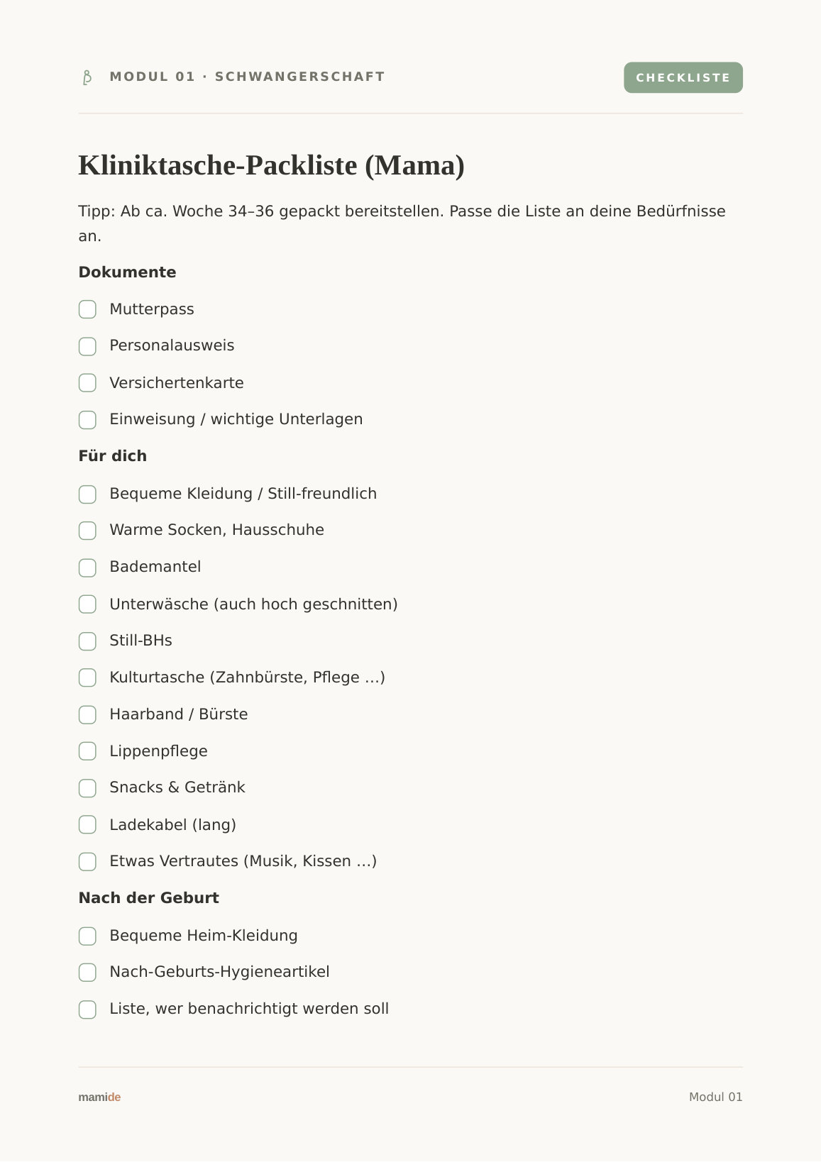Kliniktasche-Checkliste